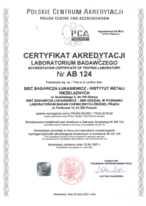 Certyfikat akredytacji nr AB 124