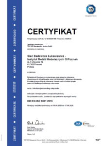 Certyfikat akredytacji ISO