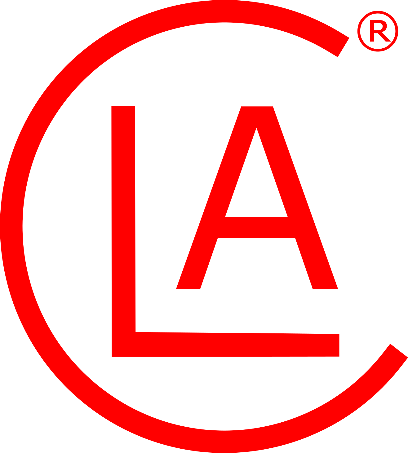Zarejestrowany w urzędzie patentowym logotyp CLAiO składający się z czerwonych liter C, L, A.