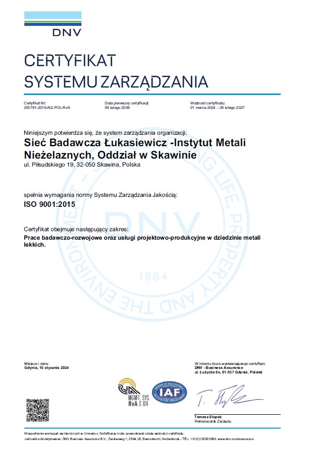 Certyfikat Systemu Zarządzania