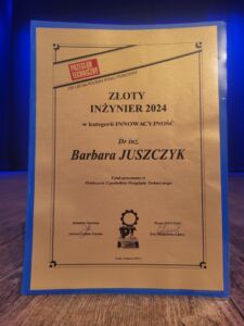 Dyplom wręczany podczas Gali "Złoty Inżynier"