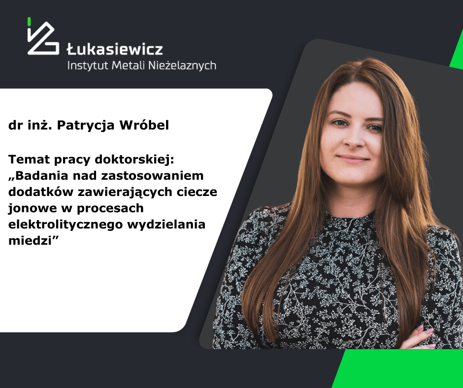 Logo instytutu, tytuł pracy doktorskiej, zdjęcie Patrycji Wróbel