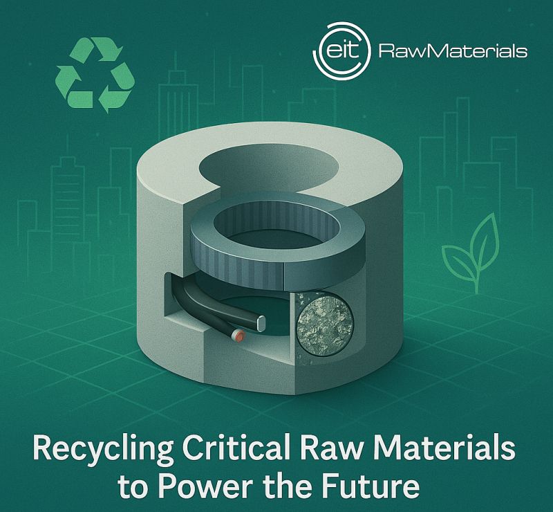 nazwa projektu, logotyp EIT Raw Materials, rdzeń magnetyczny w osnowie betonowej