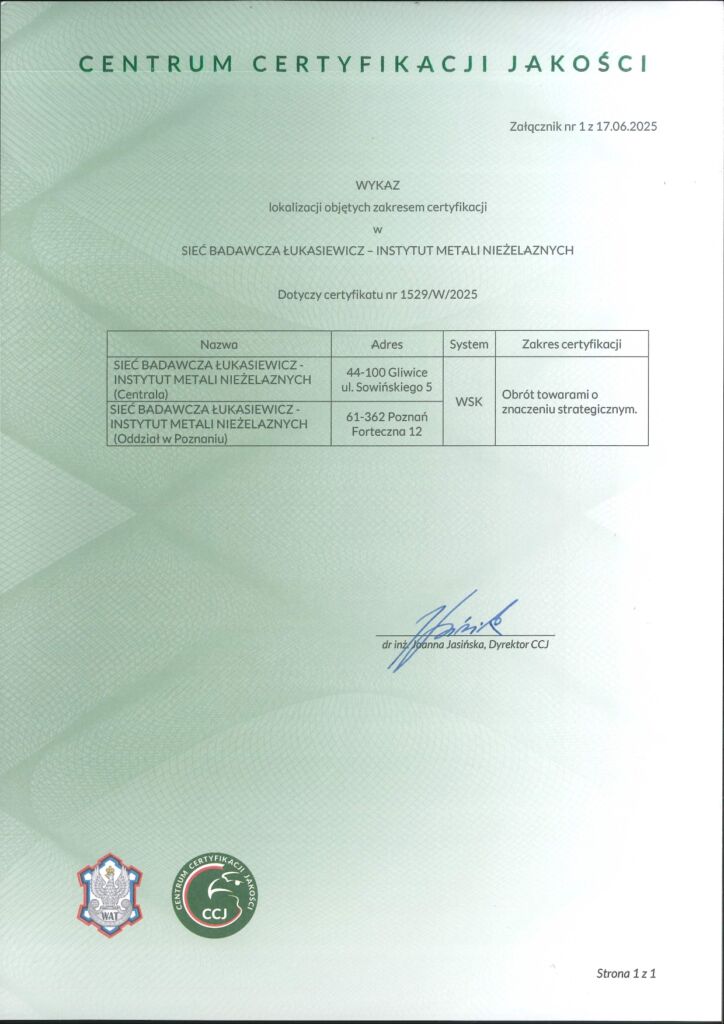 Certyfikat Wewnętrznego Systemu Kontroli