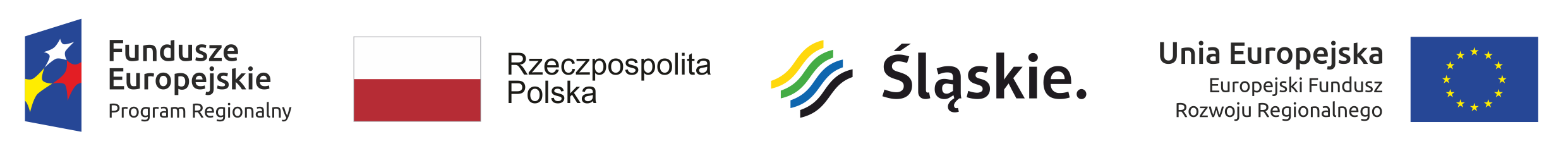 Logotyp funduszy europejskich, flaga Rzeczpospoliej Polski, logo województwa Śląskiego, Flaga unii Europejskiej.