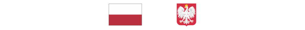 Dwukolorowa flaga Polski oraz herb z orłem w koronie