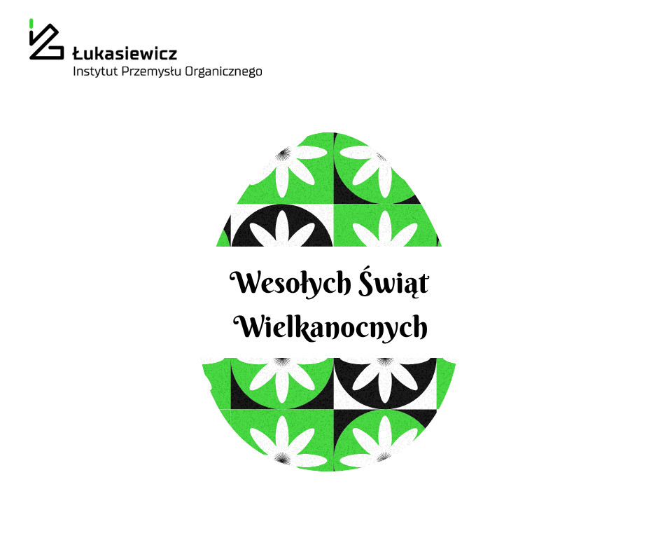 Zdjęcie przedstawia pisankę w zielono czarnych barwach na której tle widnieje napis "Wesołych Świąt Wielaknocnych"