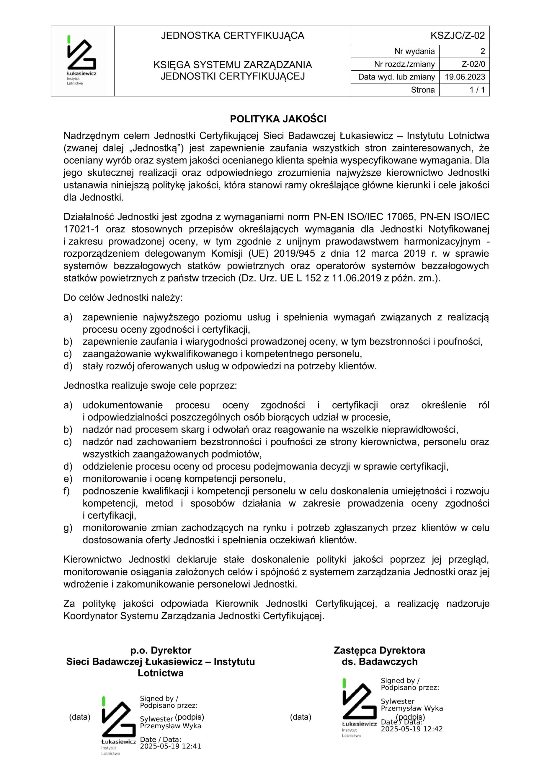 polityka jakości