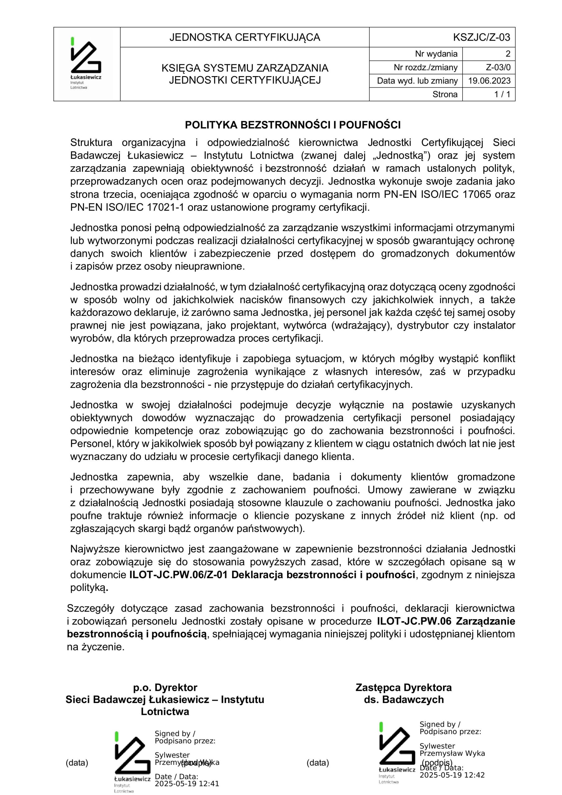 Polityka bezstronności i poufności